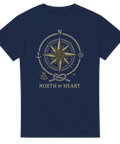 Marinblå tröja med motivet Old Sailor’s Compass, en detaljerad nautisk illustration för seglare.