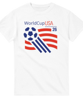 Retro fotbollsmotiv med amerikanska flaggan och texten WorldCup USA 26