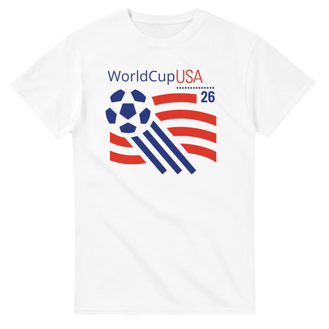 Retro fotbollsmotiv med amerikanska flaggan och texten WorldCup USA 26