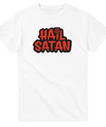 Ockult Hail Satan motiv i röd graffiti-stil på vit t-shirt