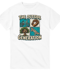Klassisk illustration av en skateboard och trädkoja på vit t-shirt