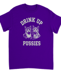 Kaxig t-shirt med kattmotiv och provocerande text i vitt tryck på lila bakgrund