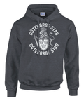 Cirkulärt tryck med texten Göteborgs Stad och skellett-motiv – mörkgrå hoodie
