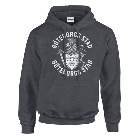 Cirkulärt tryck med texten Göteborgs Stad och skellett-motiv – mörkgrå hoodie