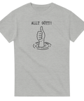 Allt Gött!" text med tumme upp-hand som stiger ur vatten på grå t-shirt.