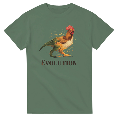Evolutionärt motiv med dinosaurie och fjäderfä – t-shirt med vetenskapshumor