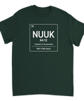 Mörkgrön t-shirt med stilren grafisk design av en faktaruta