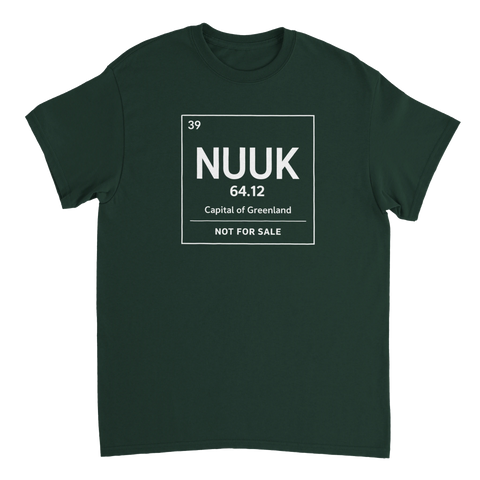 Mörkgrön t-shirt med stilren grafisk design av en faktaruta