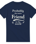 Marinblå t-shirt med ironiskt tryck och vintage typografi för kompisar