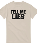 Sandfärgad t-shirt med statement-tryck Tell me Lies i grafisk stil