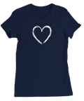 Mörkblå t-shirt med stilren och handritad hjärtgrafik för dam