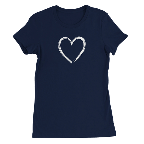 Mörkblå t-shirt med stilren och handritad hjärtgrafik för dam