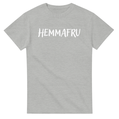 Grafisk t-shirt med vit text Hemmafru på gråmelerad bakgrund