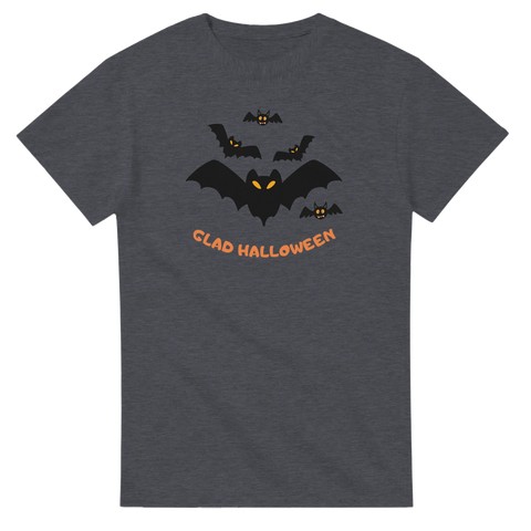 Illustration av flygande fladdermöss med orange ögon på mörkgrå t-shirt