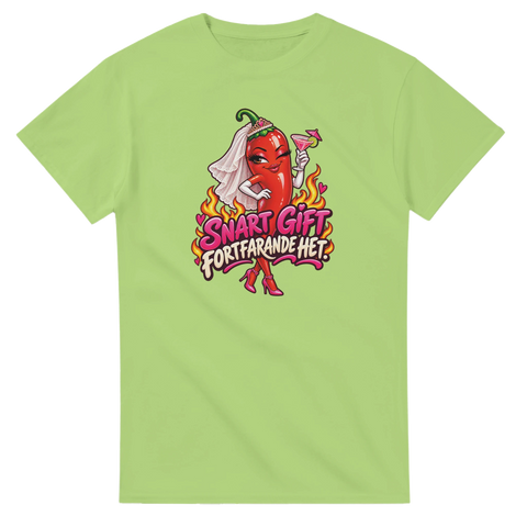 T-shirt med en chili i brudslöja och texten Snart gift, fortfarande het