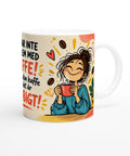 Grafiskt motiv av en glad kaffedrickare med hjärtan och bönor