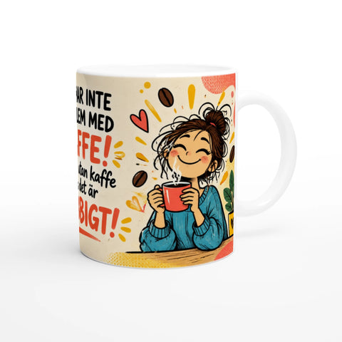Grafiskt motiv av en glad kaffedrickare med hjärtan och bönor