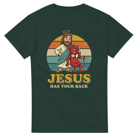 Humoristiskt Jesus-motiv i vintage 70-talsstil med solnedgång – t-shirt