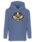 Billy Badger-tryck med arg grävling som röker cigarr på blå barnhoodie.