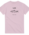 Rosa t-shirt med lax – fiske t-shirt med fiskmotiv