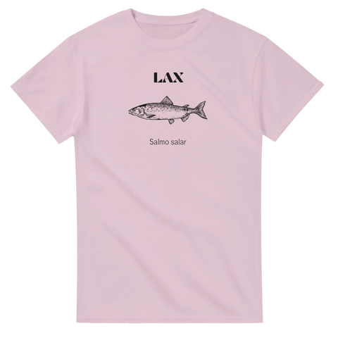 Rosa t-shirt med lax – fiske t-shirt med fiskmotiv