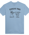 Satirisk line art-illustration av Jesus och Darwin – grafisk t-shirt
