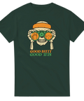 Vintage inspirerad Beach Pervert design med skeletthänder och kikare – mörkgrön t-shirt