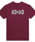 Vinröd t-shirt med rockigt AD/HD motiv och blixt-symbol