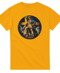 Majestätiskt motiv av Göteborgs grundare på gul t-shirt
