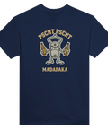 Pscht Pscht Madafaka illustration – kaxig t-shirt med ölmotiv i marinblått