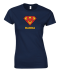 Grafisk parodi på Superman logotyp för mammor – marinblå t-shirt