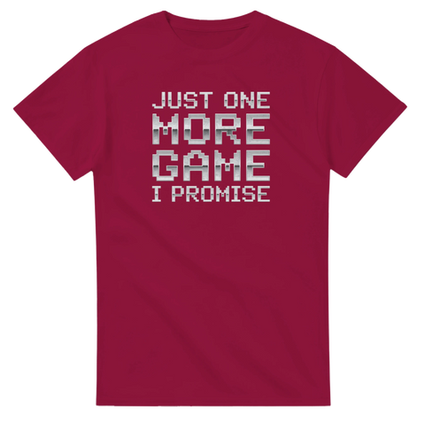 Mörkröd t-shirt med grafiskt tryck som hyllar klassisk gamingkultur