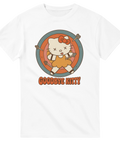 Ironiskt Goodbye Kitty motiv i 70-talsfärger – vit grafisk t-shirt