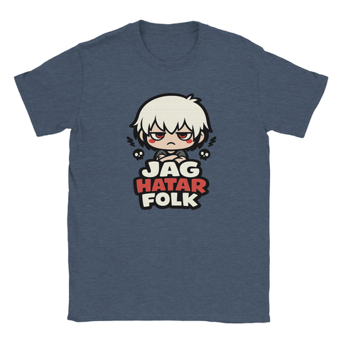 Illustration av sur chibi-karaktär med texten Jag hatar folk