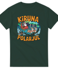 Mörkgrön t-shirt med retro Kiruna Polarjul design och snöig stuga