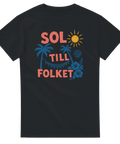 Färgglatt sommaruppror med tropiskt motiv på mörkgrå t-shirt