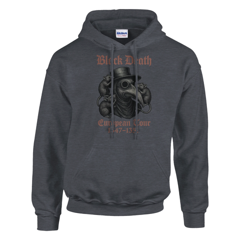 Grafitgrå hoodie med ett statement-tryck i mörk retrostil