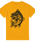 T-shirt med svartvit tecknad gädda i solglasögon