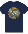 Kultfilm-inspirerad design med texten Nightmare Buddy på marinblå t-shirt