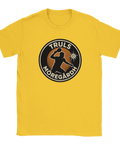 Gul t-shirt med sportig illustration och texten Truls Möregårdh i cirkel
