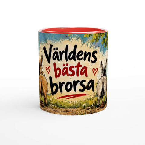 Mugg med texten Världens bästa brorsa och tecknade åsnor.