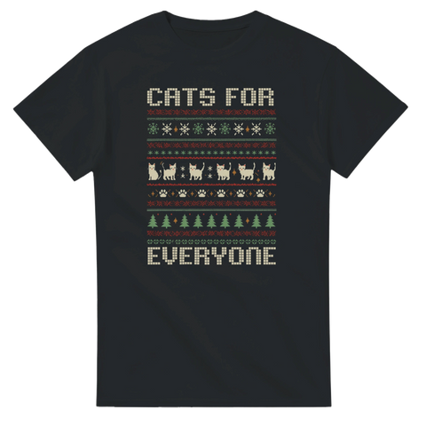 Jul-tshirt med katter i stickad retrostil och texten Cats for Everyone