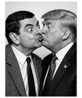 Detaljerad profilbild i svartvitt föreställande komisk konst med Trump och karaktären Mr Bean i en kyss.
