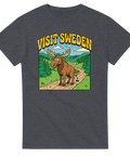 Mörkgrå t-shirt med humoristiskt älgmotiv i klassisk vintage turiststil