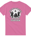 Vintage inspirerat tryck med humoristisk text – rosa t-shirt med motiv