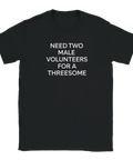 Svart t-shirt med spetsig och ironisk textillustration