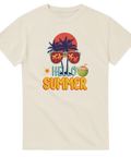 Retro sommar-motiv med palmer och solglasögon på en naturvit t-shirt