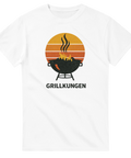 Retrainspirerad illustration av en grill i solnedgång på vit t-shirt