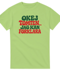 T-shirt med texten Okej tomten, jag kan förklara i rött och grönt