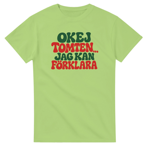 T-shirt med texten Okej tomten, jag kan förklara i rött och grönt